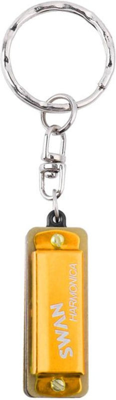 SWAN Mini-Harmonika Schlüsselanhänger in Gold mit 4 Löchern und 8 Tönen als dekoratives Musik-Accessoire aus Metall und Kunstharz - Bild 1