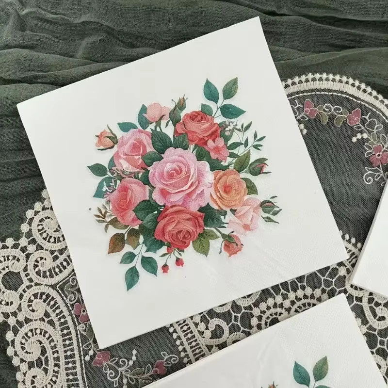 GUANYAO 2-lagige Papierservietten mit Rosen-Bouquet-Print für Hochzeit und Valentinstag, 20 Stück, Breite: 33 cm - Bild 5