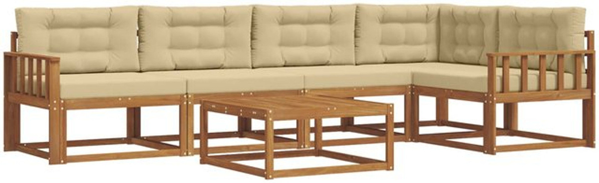 Modernes 6-teiliges Outdoor-Sofagarnitur Loungemöbel Set aus Akazie Holz in Natur und Beige von vidaXL - Bild 1