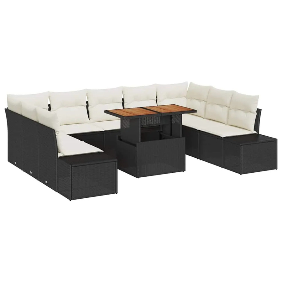 vidaXL Garten-Sofa-Set aus Polyrattan in Schwarz mit 10 Teilen, U-Form mit integriertem Stauraum und Polsterkissen - Bild 2
