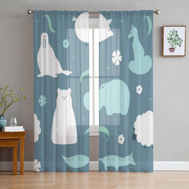 Super Six Tüllgardine mit Tier-Cartoon-Design aus Organza in Grau, Breite: 135 cm, Höhe: 114 cm - Bild 1