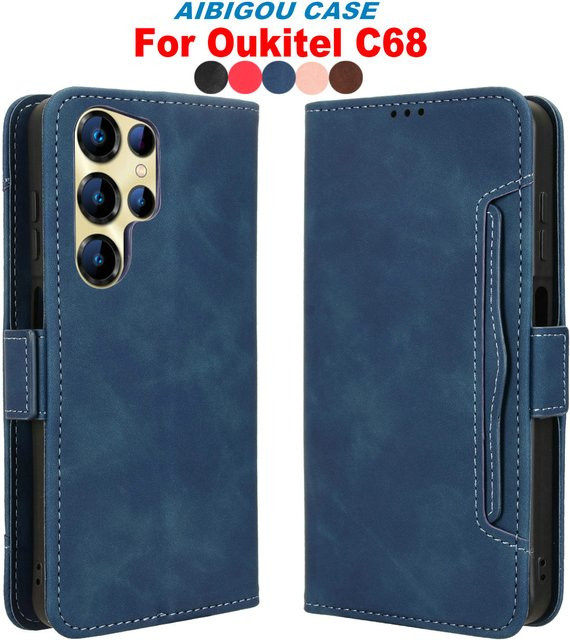 Oukitel C68 Flip Leder Hülle mit Magnetverschluss und Retro Brieftaschen-Design in Blau - Bild 1