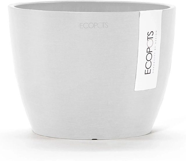 Ecopots Blumentopf Stockholm Weiß rund aus recyceltem Kunststoff, Durchmesser: 16 cm, Höhe: 12,5 cm - Bild 1