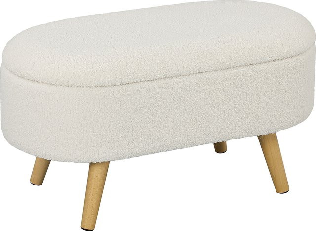 HOMCOM Sitzbank mit Stauraum in Weiß mit Teddysamtoptik und Bouclé-Stoff, Polsterbank mit Deckel für Flur, Schlafzimmer oder Wohnzimmer, B/T/H: 82 x 41 x 45 cm - Bild 1