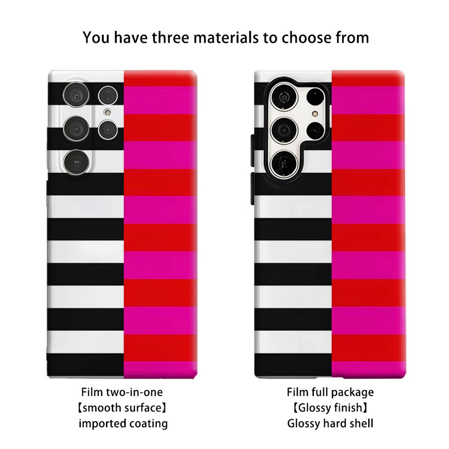 Aurbe Handyhülle für Samsung Galaxy S26 S25 S24 S23 Ultra Plus mit zweifarbigen Streifen in Rosa und Schwarz - Bild 2