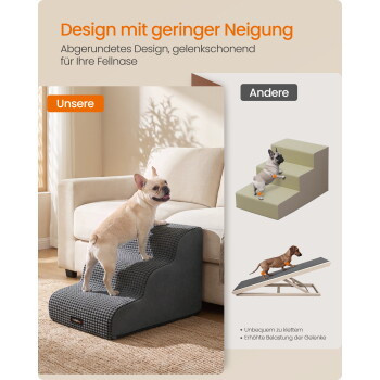 FEANDREA Hundetreppe mit 5 Stufen aus Schaumstoff, rutschfest und mit abnehmbarem Bezug, Dunkelgrau, Größe L - Bild 2