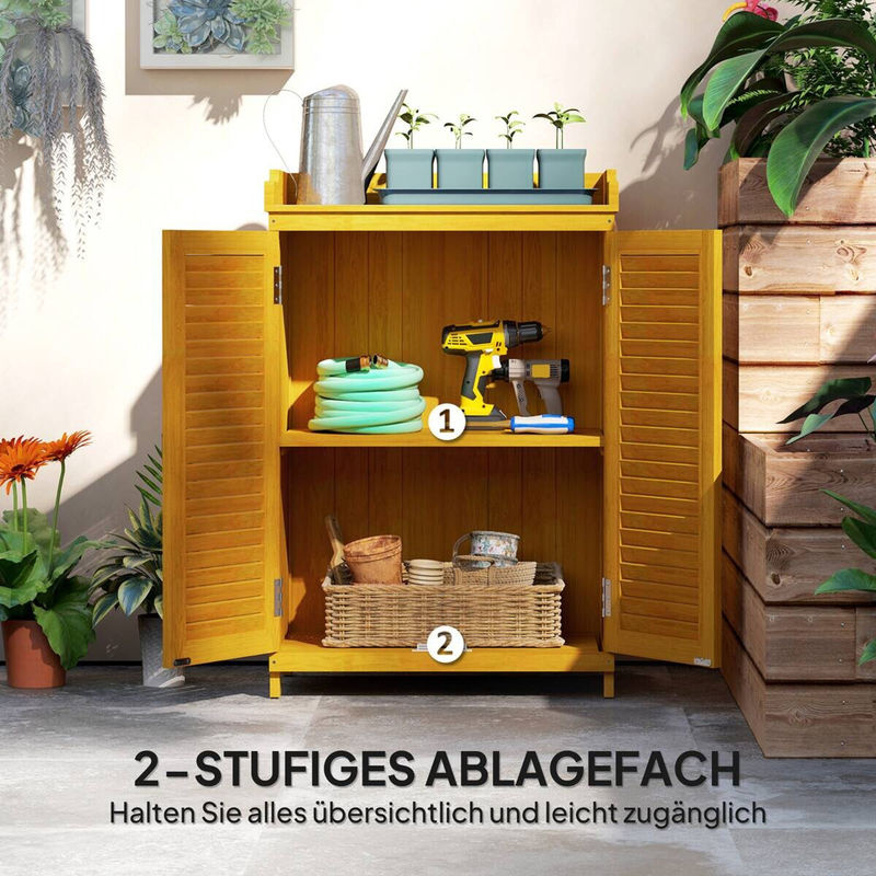 Outsunny Gartenschrank aus Tannenholz in Gelb mit Lamellentüren und Ablagen, B/T/H: 65,5 x 40 x 98,5 cm - Bild 3