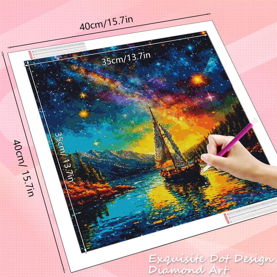 HUACAN 5D Diamant-Malerei Segelboot-Landschaft Mosaik Meeresfantasie DIY Kunstset, B/H: 30 x 30 cm, Mehrfarbig - Bild 2