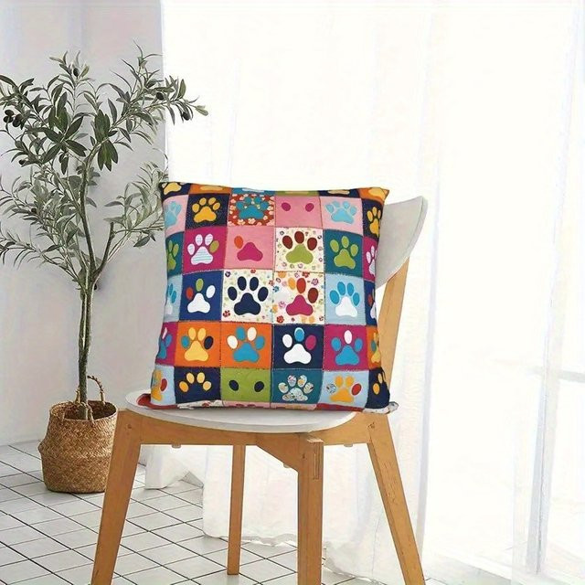 VIKAMA Kissenbezug mit bunten Pfotenabdrücken in Multicolour, quadratisch, 40 x 40 cm - Bild 1