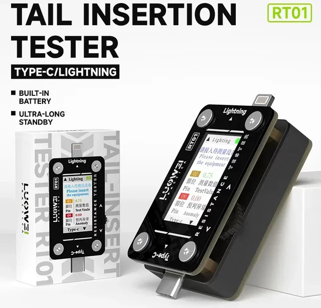 LUOWEI LW-RT01 Heckteinsatz-Tester für Mobiltelefone mit USB-C-Beleuchtungsdock-Anschluss und automatischer Erkennung in Schwarz - Bild 1