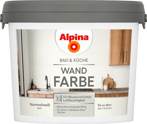 Alpina Wandfarbe Bad & Küche Baumwollweiß matt, 2,5 l - Bild 1