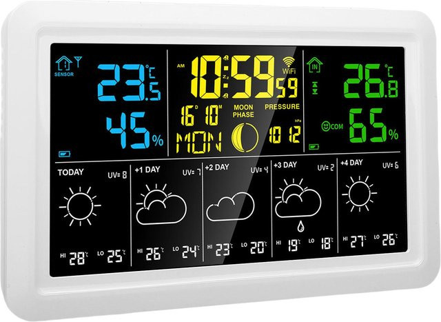 Fishine Multifunktionale Wettervorhersage Uhr mit WiFi, 7,5 Zoll Farbdisplay, Thermometer und Hygrometer in Black - Bild 1