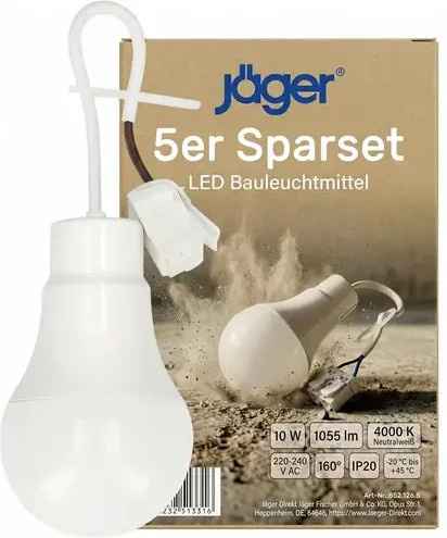 Jäger Direkt LED Bauleuchte 852.126.5 in Weiß mit Clip für Profis, 5er Set - Bild 1