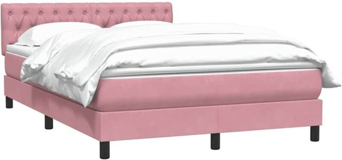 vidaxl Boxspringbett mit Matratze aus Samt in Rosa und Weiß, B/T/H: 160 x 220 x 78 cm - Bild 1