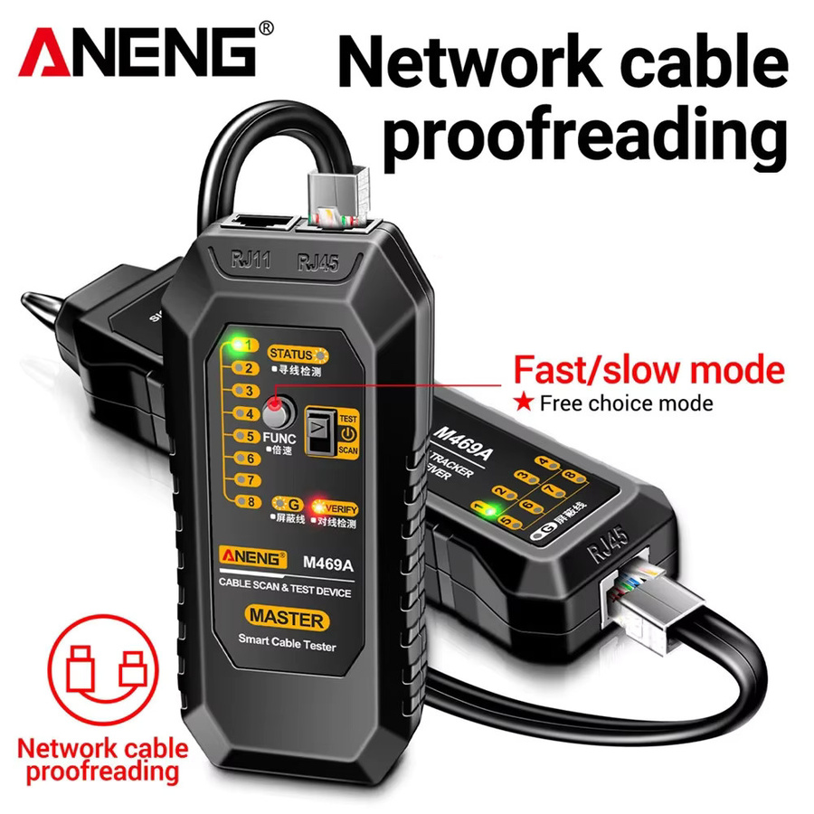 ANENG Netzwerkkabeltester M469A Netzwerkanalysator für RJ45 und RJ11 in Schwarz - Bild 7