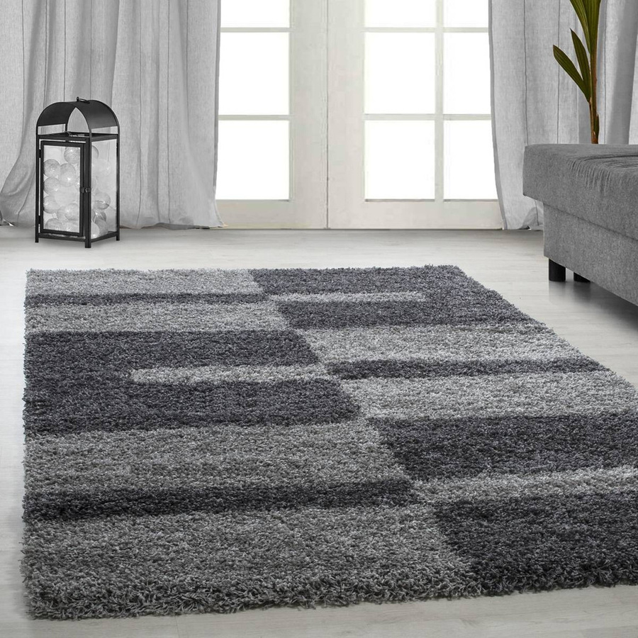 Ayyildiz Hochflorteppich Gala Grau mit Karomuster B/L: 280 x 370 cm - Bild 4