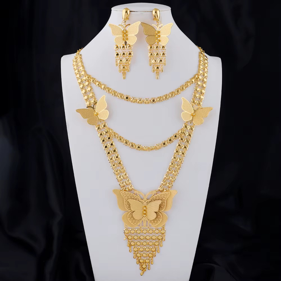 Halsketten-Set mit Ohrringen, goldfarben, Damen - Bild 1