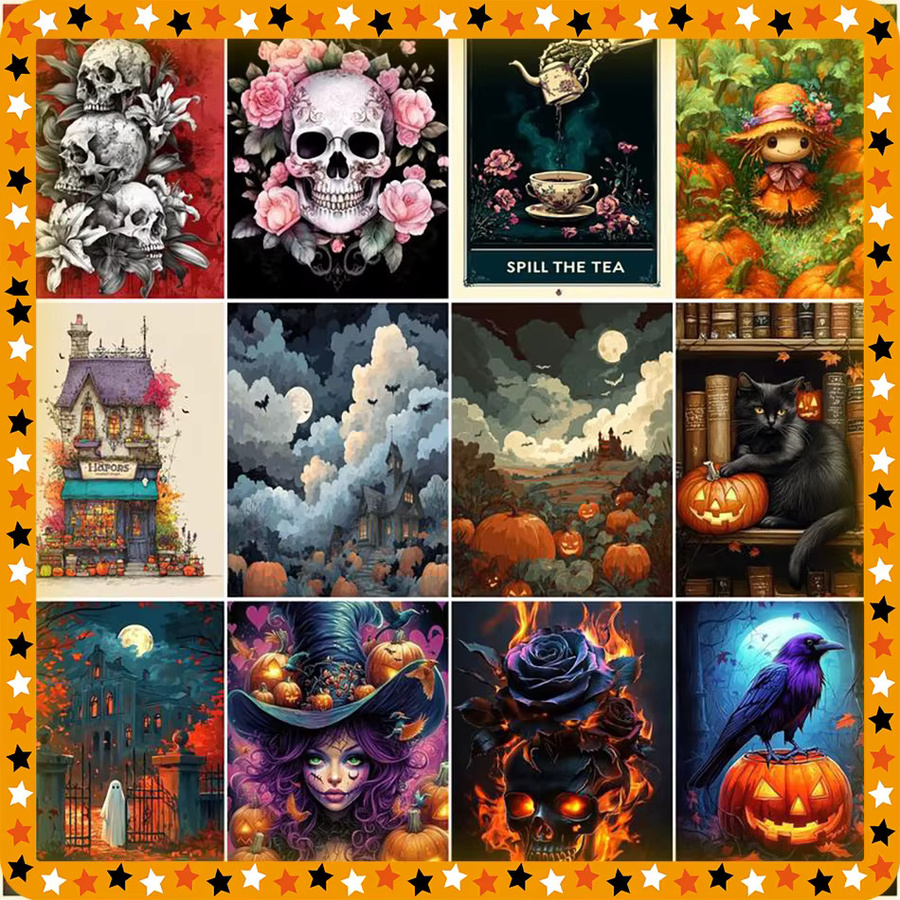 SDOYUNO Diamond Painting Set Halloween Motiv mit bunten Kristall-Mosaiksteinen in runder Form - Bild 2