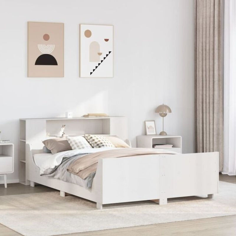Massivholzbett Vidaxl aus Kiefernholz in Weiß, B/T/H: 160 x 200 cm (ohne Matratze) - Bild 1