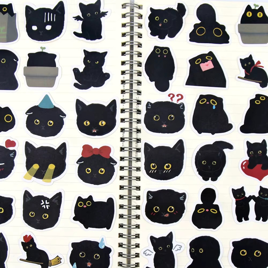 LOLEDE Kawaii Schwarze Katzen Meme Aufkleber Set aus Papier für Tagebuch und Büro Dekoration - Bild 4