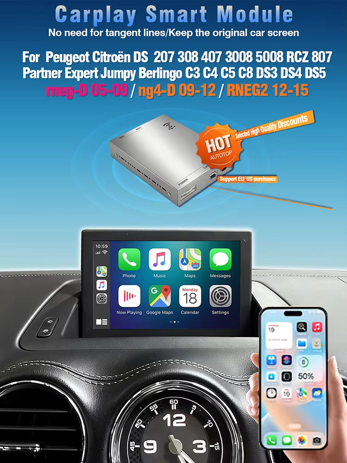 AUTOTOP Kabelloses CarPlay und Android Auto Interface Nachrüst-Kit für Peugeot Citroen DS RNEG NG4 RNEG2 - Bild 7