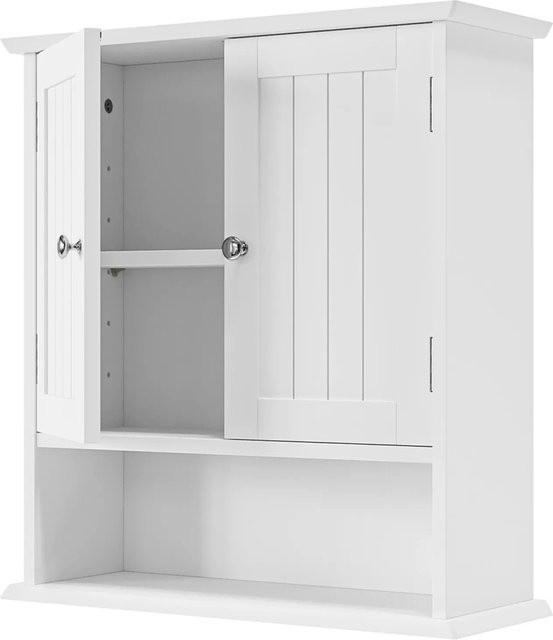 PXloue Wandmontierter Badezimmerschrank in Weiß mit Doppeltüren und Einlegeböden aus MDF, B/T/H: 50 x 19 x 60 cm - Bild 1