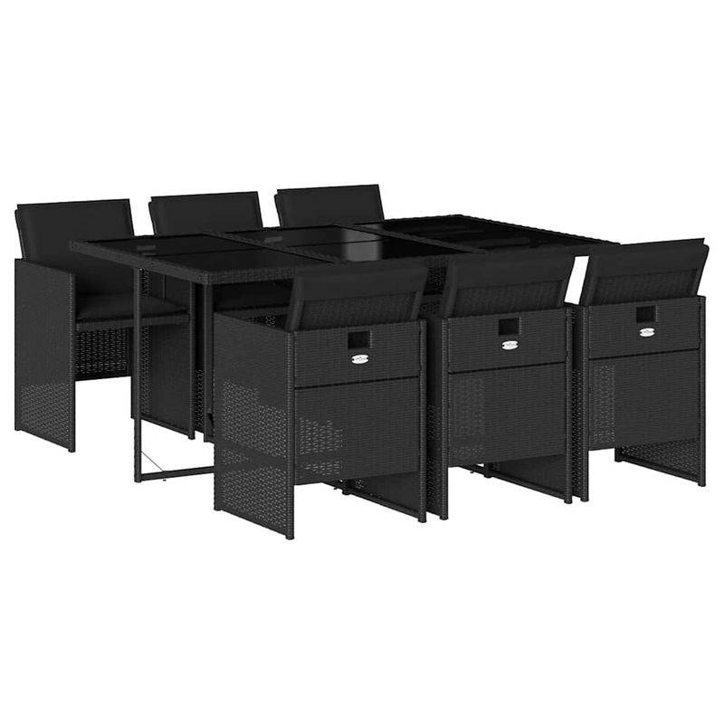 Vidaxl 7-teiliges Gartenmöbel-Set aus Polyrattan und Glas in Schwarz mit Kissen - Bild 2