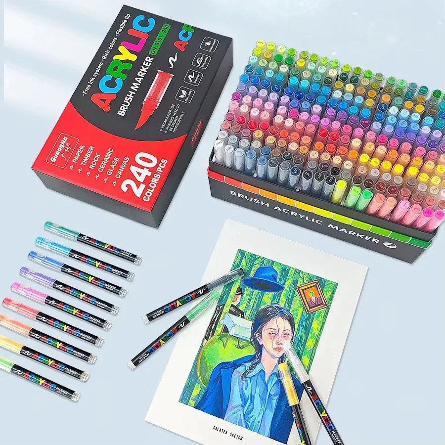 GuangNa Acryl-Farbmarker mit Pinselspitze in Multicolour und Silber für Holz, Stein und Leinwand - Bild 2