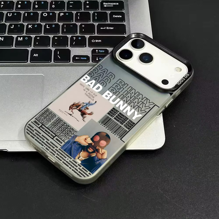Stoßfeste Handyhülle im Bad Bunny Design für Apple iPhone 11 bis 17 Pro Max, Matte Laser Aurora in Schwarz und Multicolour - Bild 3