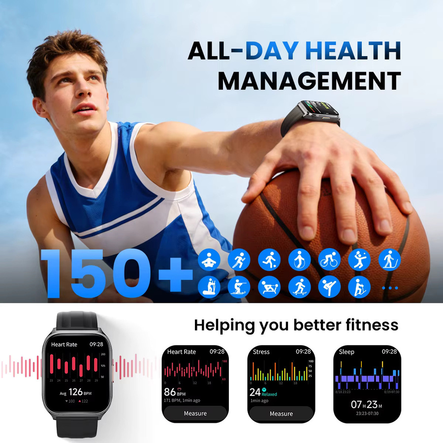 HAYLOU Watch 3 Smartwatch in Schwarz mit 1,85 Zoll AMOLED-Display, Sprachanruffunktion, 1 ATM Wasserdichtigkeit und Silikonarmband - Bild 3