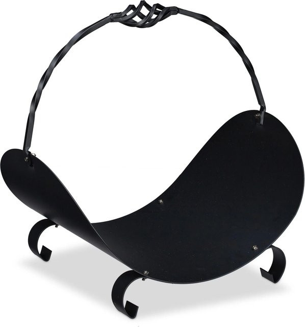 Relaxdays Kaminholzkorb aus Stahl mit Henkel, Schwarz, B/T/H: 42,5 x 43,5 x 30 cm - Bild 1