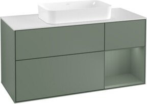 V&B Waschtischunterschrank Finion mit Wandbeleuchtung in Olivenlack, Breite: 120 cm, Höhe: 50,1 cm, Tiefe: 50,1 cm - Bild 1