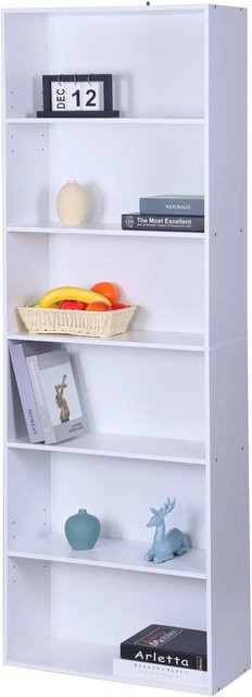Relaxdays Bücherregal aus Holzwerkstoff in Weiß mit 6 verstellbaren Ebenen, Höhe: 178,5 cm, Breite: 60 cm, Tiefe: 24 cm - Bild 1