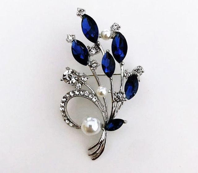 YIRAN Jewelry Brosche Blatt, Kristall, Perle, Damen - Bild 1