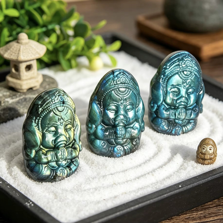 Handgefertigte Ganesha-Schnitzerei aus natürlichem Labradorit als Edelstein-Kunstwerk für deine Reiki-Heimdekoration oder DIY-Schmuckherstellung - Bild 2
