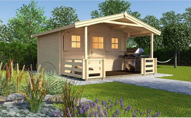 WEKA Gartenhaus 110 B Gr.1 aus europäischer Fichte in Beige mit Satteldach und Terrasse, B/H/T: 460 x 262 x 510 cm - Bild 1