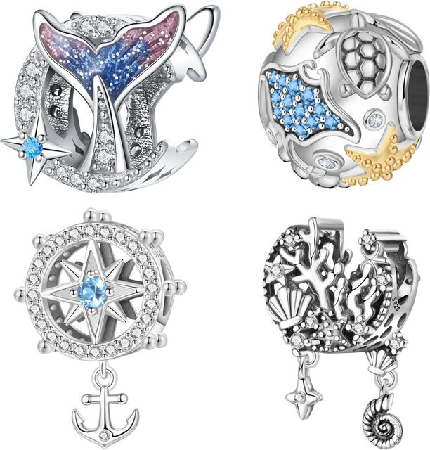 Orstarry Charm Anhänger 925 Silber, Meerjungfrauenschwanz, Ruder, Anker, Quaste, Unisex - Bild 1