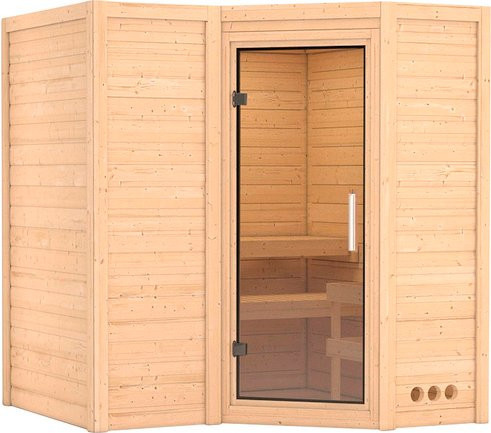 Karibu Sauna Riga 1 für 3 Personen aus Fichte in Beige ohne Ofen B: 209 cm, T: 193 cm, H: 184 cm - Bild 1