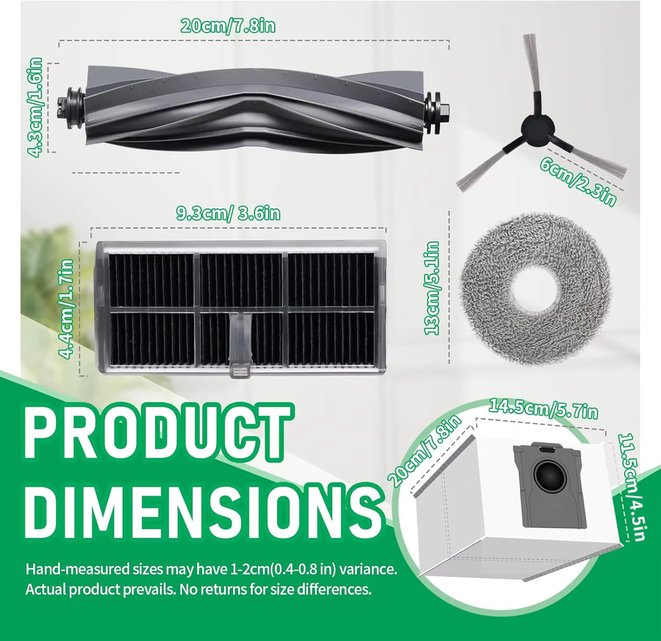 Dreame D20 Ultra Ersatzteil-Set in Schwarz mit Hauptbürste, Seitenbürsten, HEPA-Filtern, Wischtüchern und Staubbeuteln - Bild 4