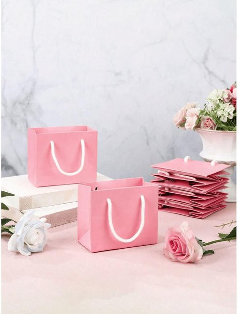 Mini Geschenktüten mit Henkeln von SZwatch in Pink aus Papier für Hochzeiten, Geburtstage und Schmuckaufbewahrung - Bild 1