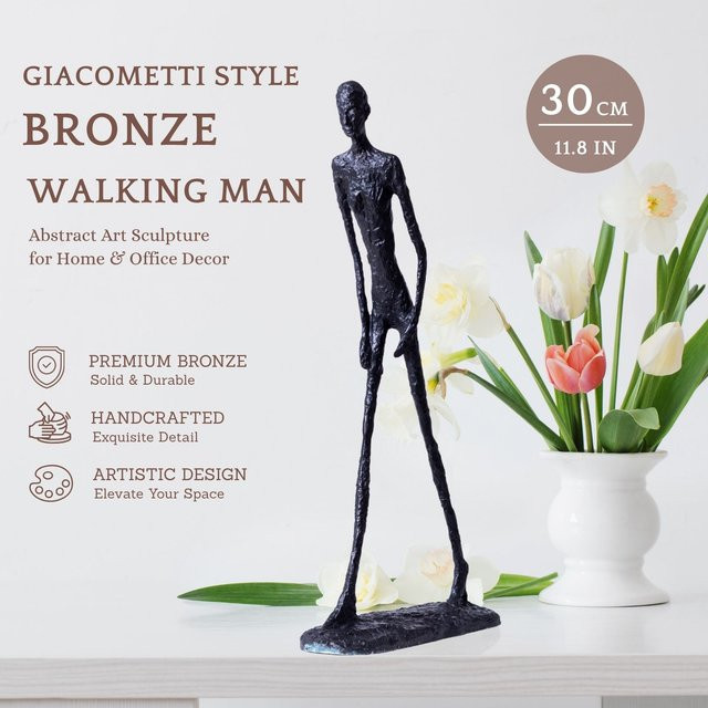 Abstrakte Bronzestatue eines gehenden Mannes von YOUFINE in Gold, moderne Skulptur als handgefertigte Kunstdekoration, Höhe: 30 cm - Bild 1