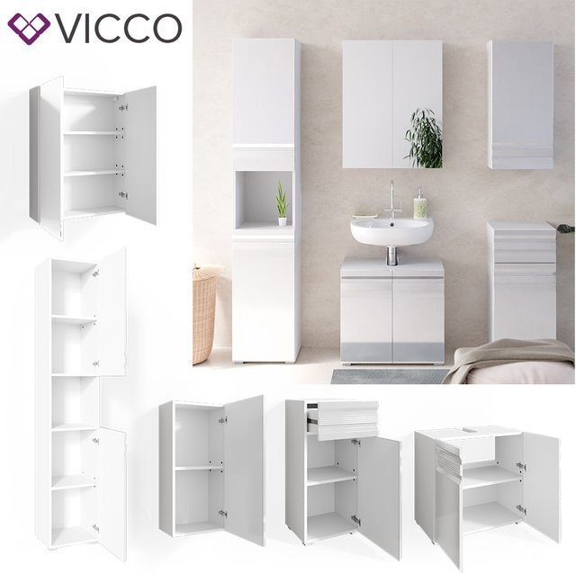 Vicco Badmöbelset Freddy in Weiß Hochglanz, 5-teiliges modernes Set - Bild 1