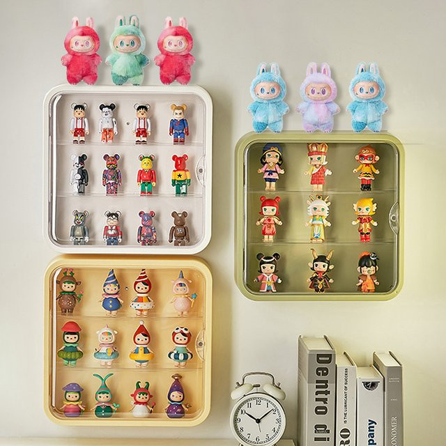 Staubdichte Wandmontage Vitrine für Blind Box Figuren und Puppen in Grün und Transparent - Bild 1