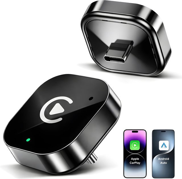 Neelyke 2-in-1 Kabelloser CarPlay und Android Auto Adapter mit USB-C Anschluss, Schwarz - Bild 1