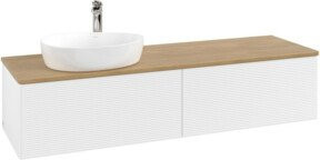 V&B Waschtischunterschrank Antao mit Frontstruktur, Wandhängend, Eiche Honig und Weiß lackiert, B: 160 cm, T: 50 cm - Bild 1