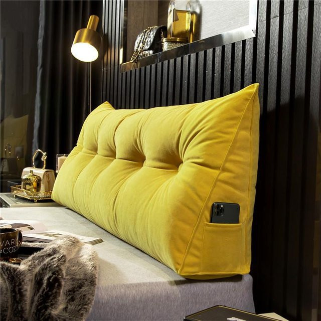 Keilkissen SepJiu Gelb, Dreieckiges Rückenkissen aus Chenille und Polyester für Sofa und Bett, B/T/H: 80 x 50 x 20 cm - Bild 1