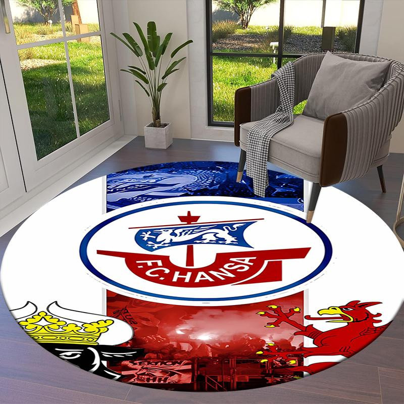 Runder Teppich FC Hansa Rostock, rutschfeste Bodenmatte aus Polyester für Wohnzimmer, Schlafzimmer und Spielzimmer, Durchmesser: 120 cm - Bild 2