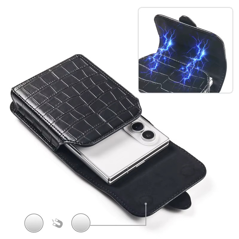 Leder-Hüfttasche mit Gürtelclip als Holster Flip Case für Samsung Galaxy Z Fold 8, Samsung Galaxy Z Fold 8 Wide und HUAWEI Pura X Max in Schwarz - Bild 3
