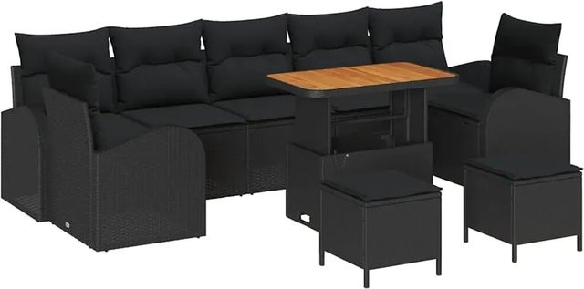 vidaXL Garten-Sofa-Set aus Poly Rattan mit 10 Teilen und Kissen in Schwarz - Bild 1