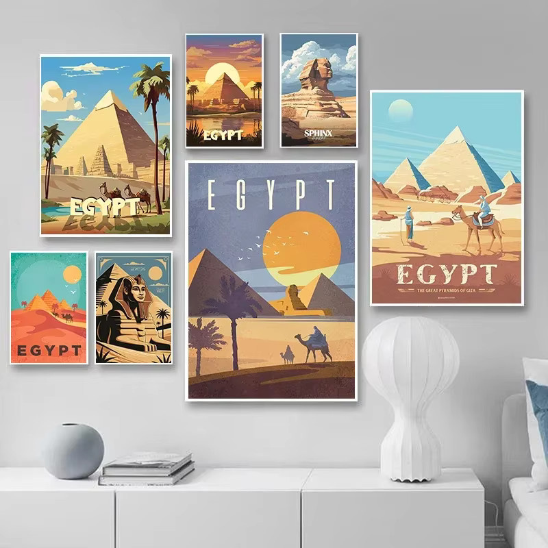 Minimalistisches Leinwandposter Potdemiel mit den Pyramiden von Giza und der Sphinx in Mehrfarben - Bild 1
